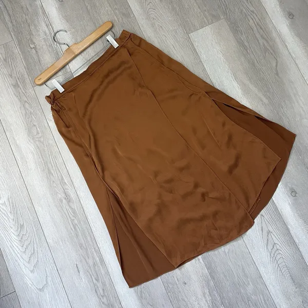 Vince Silk Skirt drape panel midi womens Brown medium minimalist contemporary - Image 3