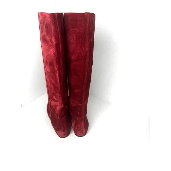 Longchamp Red Brick Suede Knee High Riding Boots Flat Leather EU 37 - Image 9