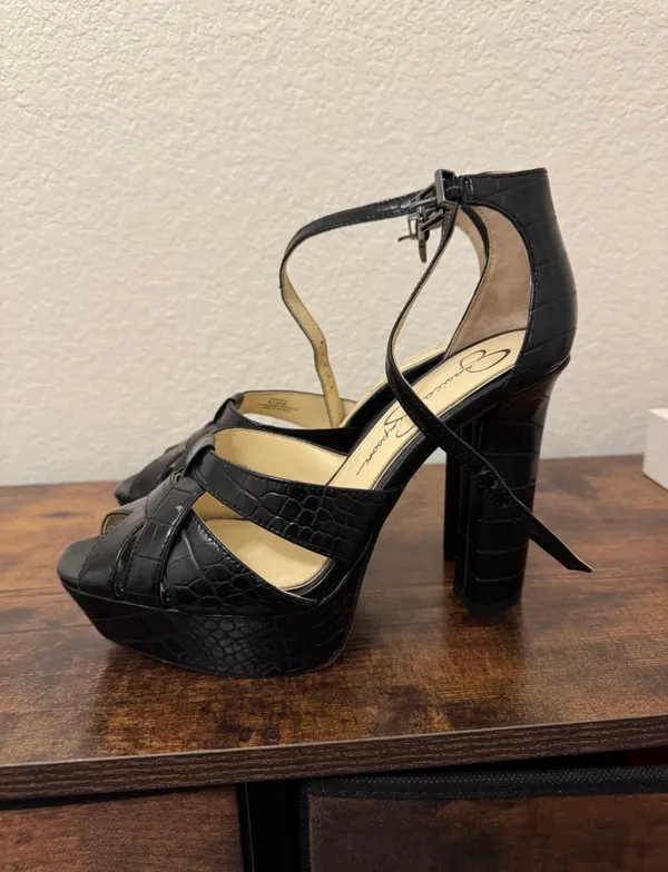 NWOT Jessica Simpson Black Croc-Embossed Strappy Platform Heels - Image 2