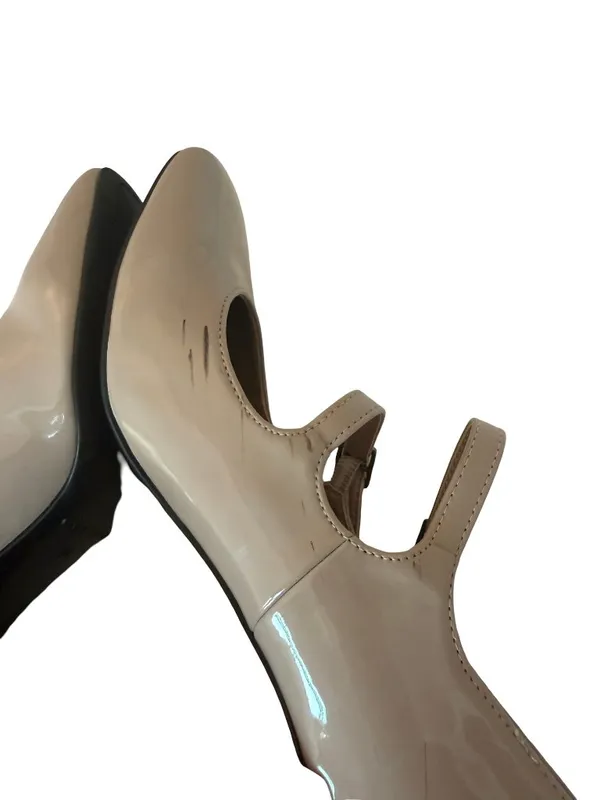 Marc Fisher Charisy Patent Taupe Heel Mary Janes Shoes Double Buckle Size 7.5 - Image 4