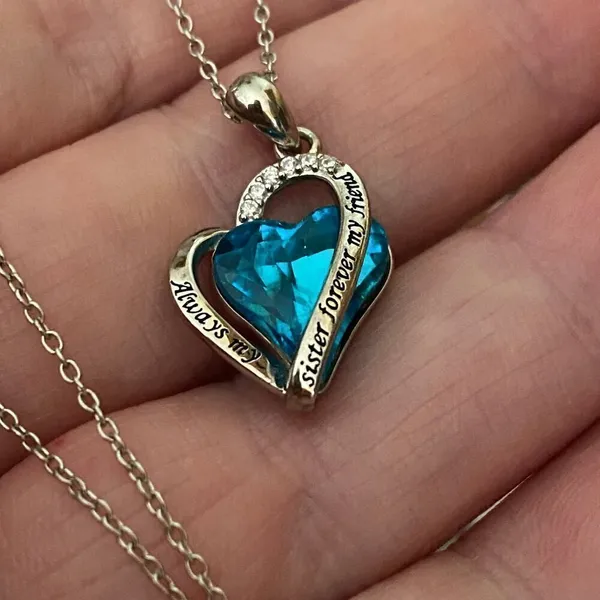 Always My Sister Forever My Friend Sterling Silver Crystal Heart Necklace - Image 4