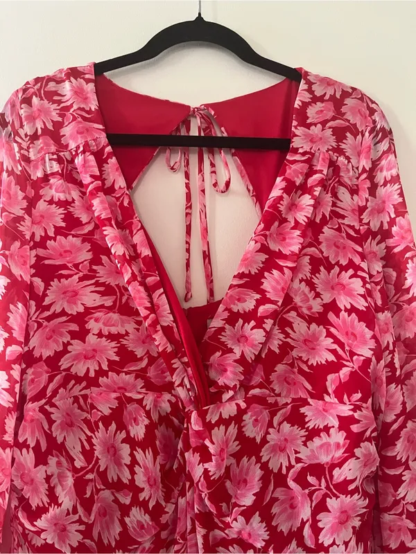 Julia Jordan NWT Pink Floral Chiffon Long Sleeve Mini Dress 14 Romantic Resort Office Party - Image 2