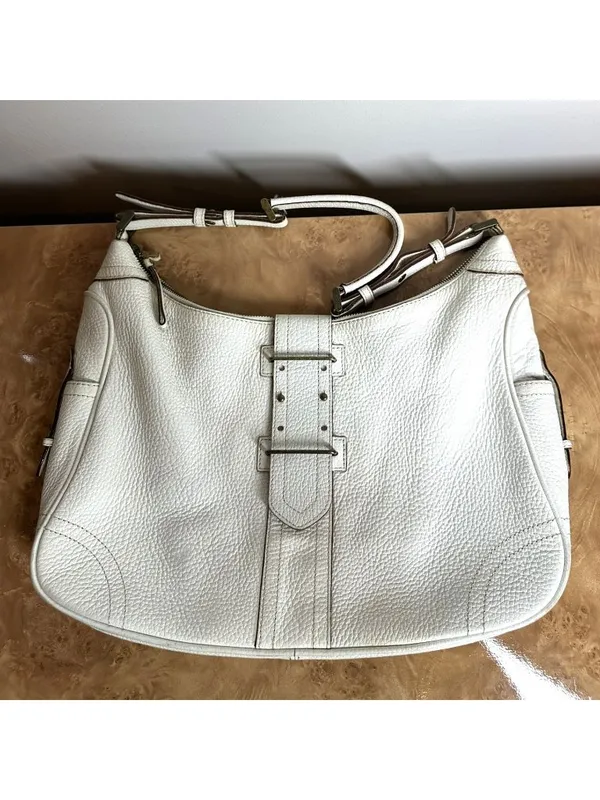Banana Republic White Pebbled Leather Hobo Shoulder Bag Y2K Boho Buckle Purse - Image 2