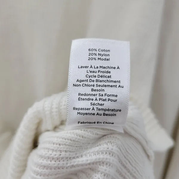 T by Talbots Womens Sweater Large Ivory Drawstring Cowlneck Waffle Knit Pullover - Image 4