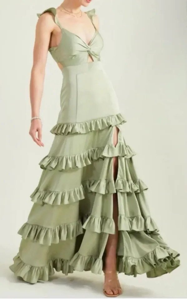 Altar'd State sage green ruffle dress - Image 3