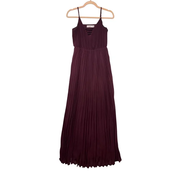 Ali‎ & Jay Burgundy Pleated Maxi Dress V-Neck Ladder Strap AJ9-672 Small - Image 2