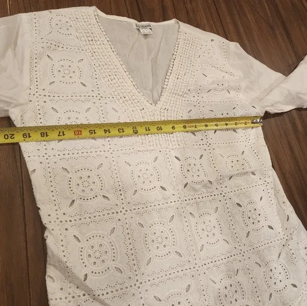 646 Main white eyelet embroidered short sleeve top tunic large 100% cotton - Image 9