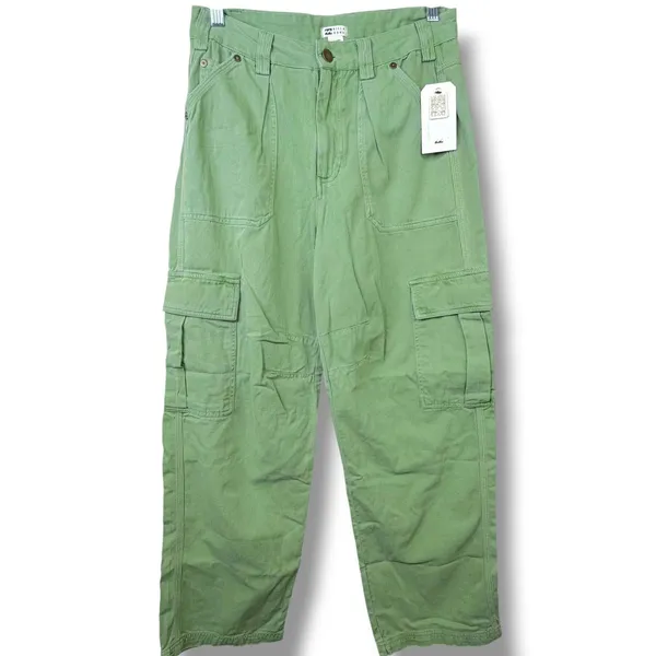NEW Billabong Green Walk Along Relaxed Cargo Cotton Twill Comfy Pants Size 26 - Image 5