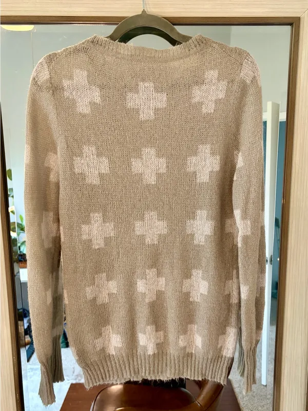 Womens MOHAIR CROSS PRINT SWEATER JUMPER Cream LONG SLEEVE Size MED - Image 3