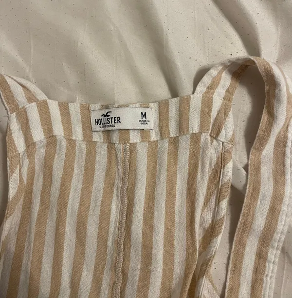 Hollister Tan White Striped Overalls - Image 2