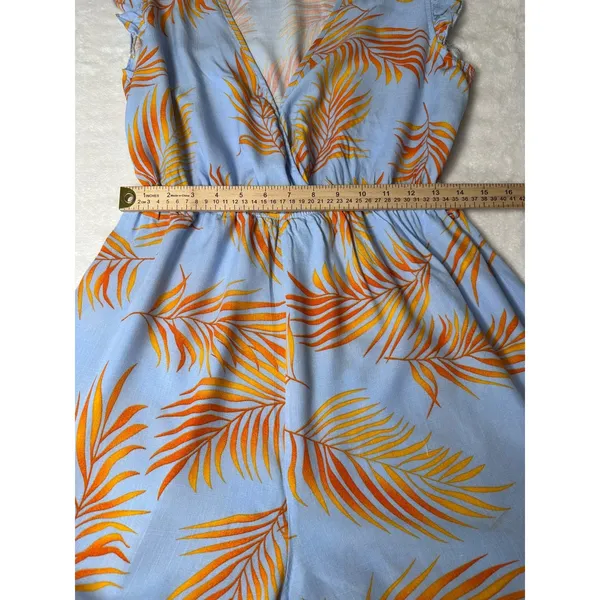 Cupshe Womens Tropical Palm Leaf Jumpsuit Blue Orange V-Neck Ruffle Hem Size M - Image 5