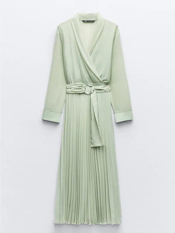 Zara Light Sage Green Wrap Robe Dress - Image 6