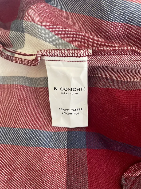 BloomChic Plaid Double-Breasted Blazer Jacket Burgundy Red White Size 12 NWT - Image 8