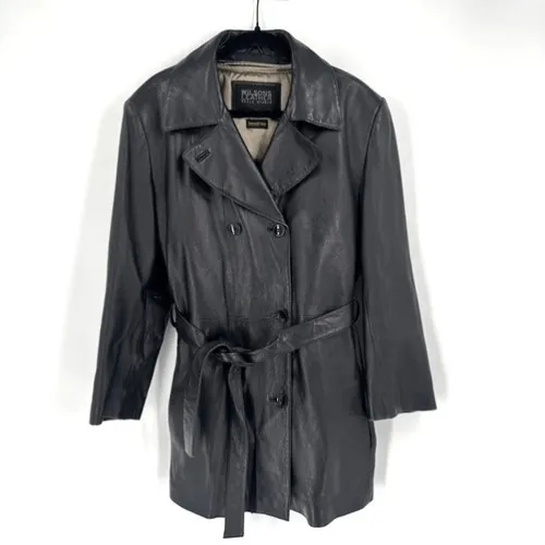 Wilsons Leather Trench Coat Womens XL Black Belted Thinsulate Zip Out Liner Y2K - Image 16