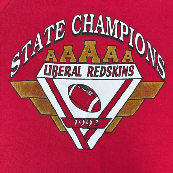 Jerzees Vintage 90s Liberal Redskins State Championship Red Crewneck Sweatshirt Sweater - Image 5