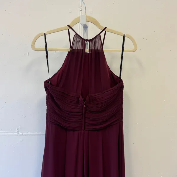 LEVKOFF Burgundy‎ Chiffon Halter Pleated Bodice Maxi Formal Dress Size 8 Prom - Image 6