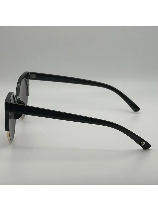 Black and Gold Round Sunglasses with Cat Eye Frame - Image 5