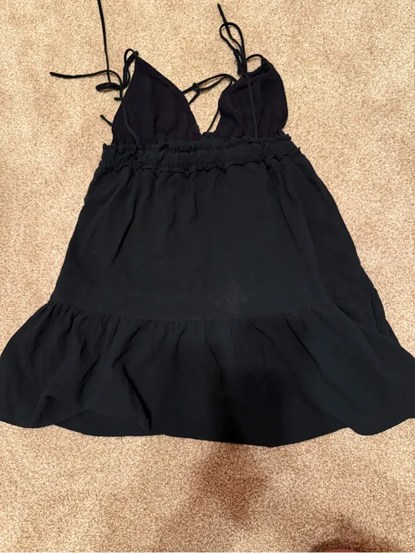 Princess Polly Black Tie-Shoulder Ruffle Mini Dress - Image 3