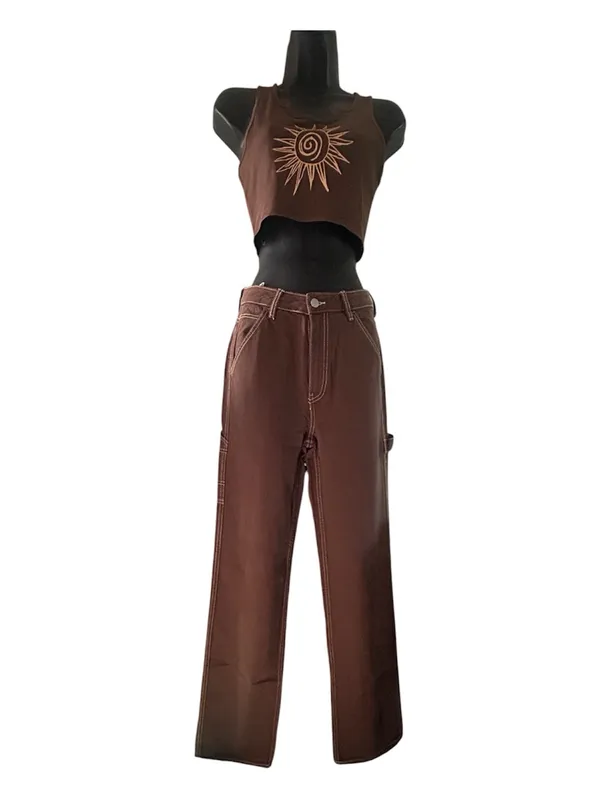 PacSun Women's Dark Brown Skinny Jeans with Contrast Stitching - Image 8