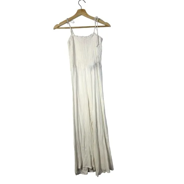 Rip‎ Curl White Fiesta Wide Leg Smocked Cropped Jumpsuit XS - Image 2