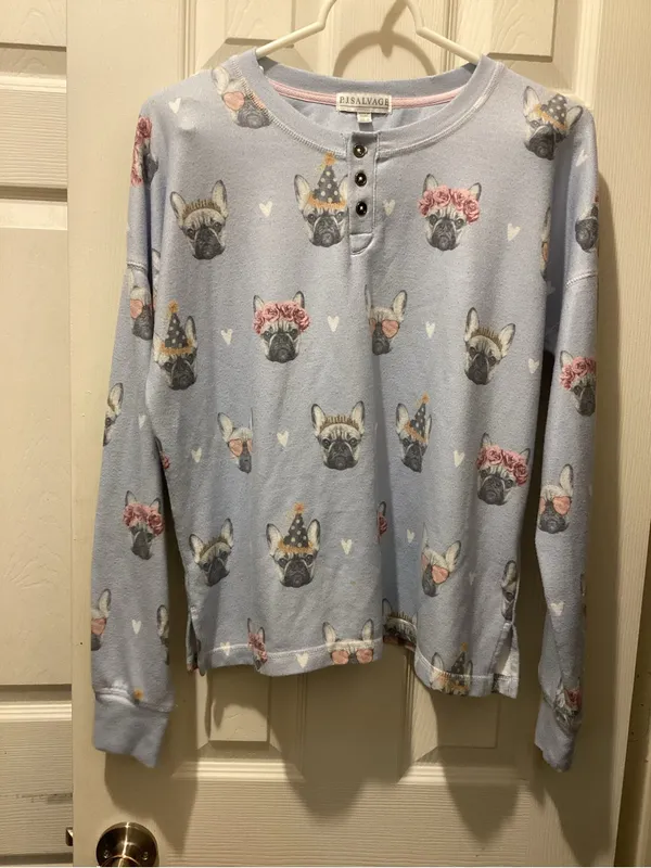 P.J. Salvage Light Blue Girls' Pajama Set with French Bulldog Motif - Image 2