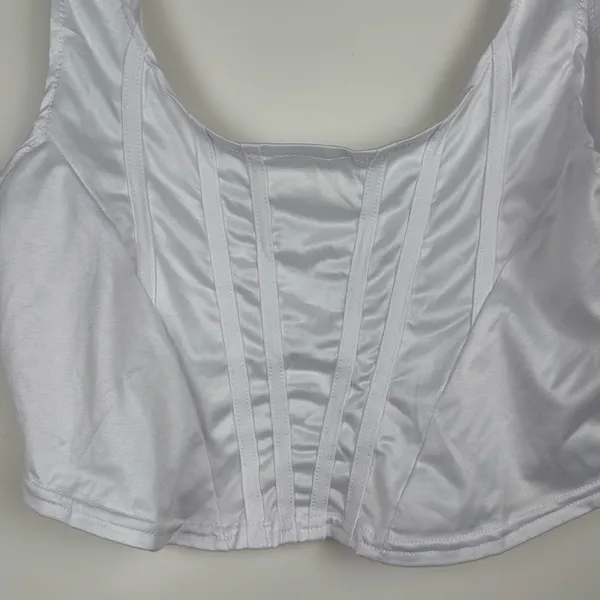 MOALLUOM White Bustier Crop Sleeveless Stretch Backless Y2k Corset Top 6-8 - Image 3