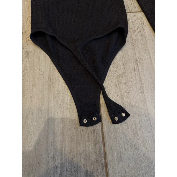 Free People Intimately Mara Mock Neck Bodysuit Womens XS/S Black Textured Boho - Image 7