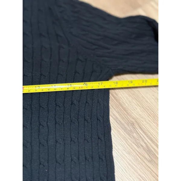 Tommy Hilfiger Womens black‎ Cable Knit Cotton Sweater Size M Crew Neck Logo - Image 5
