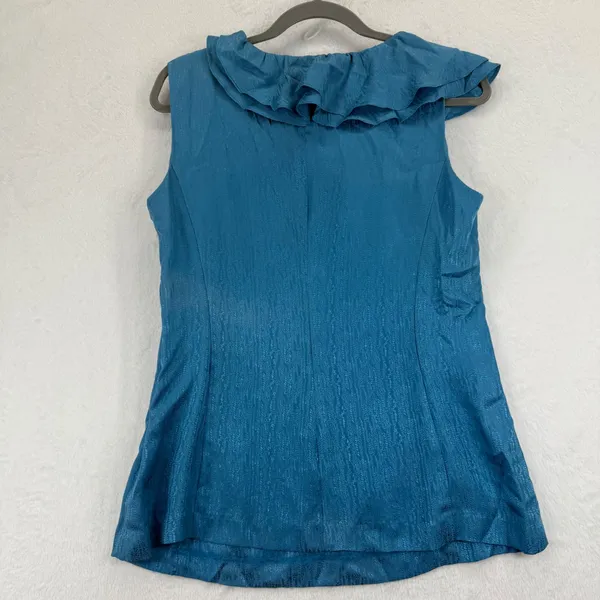 Trina Turk Los Angeles Teal Blue Ruffle Sleeveless‎ Top Women's Size 12 - Image 7