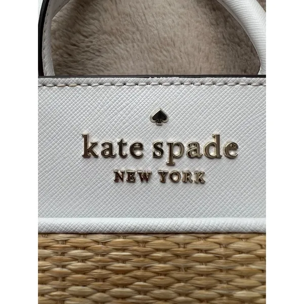 Kate Spade New York Wicker & White Leather Small Satchel Crossbody Bag - Image 2