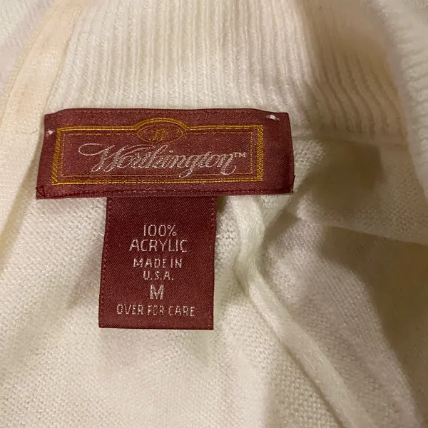 VINTAGE Worthington Sweater Women's Mock Neck‎ White 100% Acrylic Long Sleeve M - Image 3