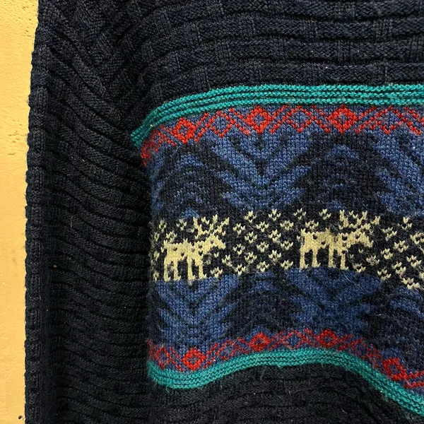 Reed St. James Blue Moose Print Nordic Wool Knit Sweater USA Made Large L 90s - Image 2