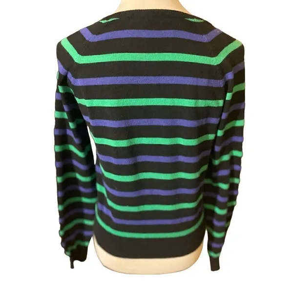 XXI Womens Cardigan Sweater Stripe Long Sleeve Button Front V Neck Blue Large - Image 3