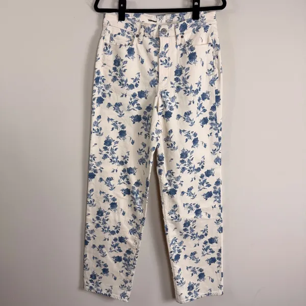 Old Navy OG Loose High Rise Floral Toile Jeans Blue Cream Tall 4 - Image 2
