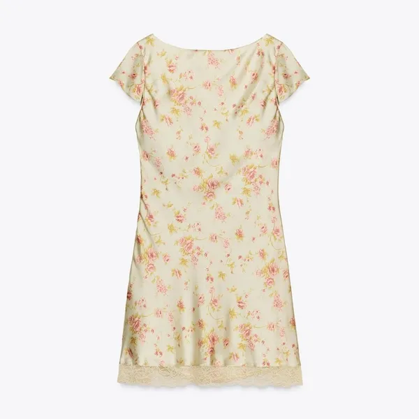 Zara mini satin‎ floral dress with lace - Image 4