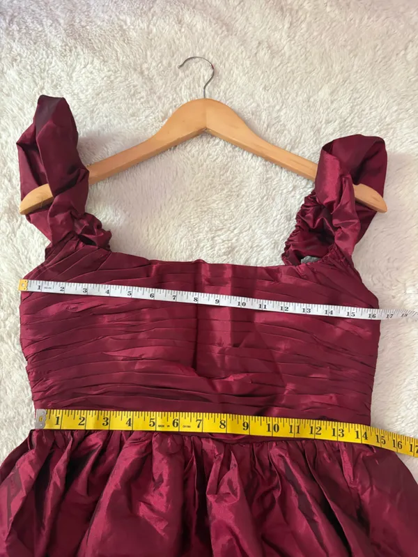 Lulus Poised Passion Wine Red Taffeta Pleated Ruffled Midi Dress Size Large NWT - Image 7