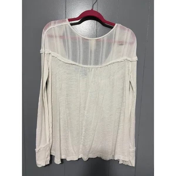 Free People We the Free White Slub Cotton Henley Long Sleeve Oversized Top S - Image 4