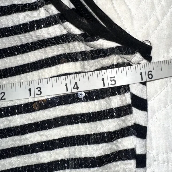 White House Black Market Womens Size Medium Black White Sequin Strip Tank Top - Image 6