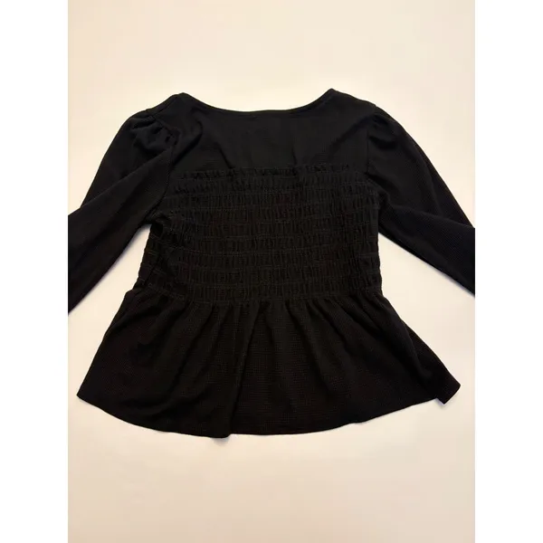 Altar'd State Peplum Top Womens Medium Black Smocked Waffle Knit Long Sleeve - Image 3