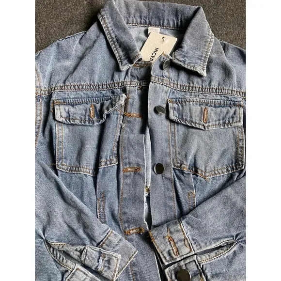 Nicepark Light Wash Denim Mini Dress Button Front Cinched Waist fits xxs NEW‎ - Image 4