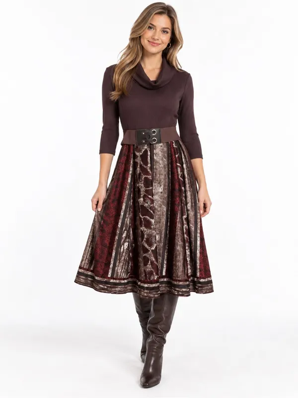 Vintage Y2K Robbie Bee Sm Brown Cowl Neck Belted Midi Dress Whimsigoth Bohemian - Image 2
