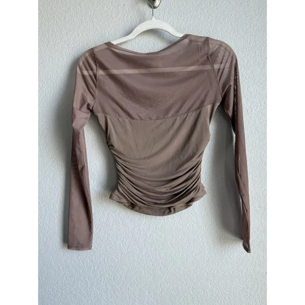 Abercrombie & Fitch Draped Ruched Top Size XS Sheer Mesh Panel Long Sleeve - Image 8