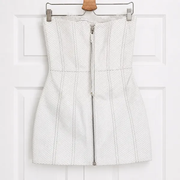 Retrofête Amberly Leather‎ Dress in Optic White Size M NWT Snakeskin Mini Lace - Image 7