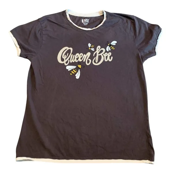 Lazy One Pajama Set Women‎ Size M Gray Queen Bee Graphic Floral Cotton Sleepwear - Image 3