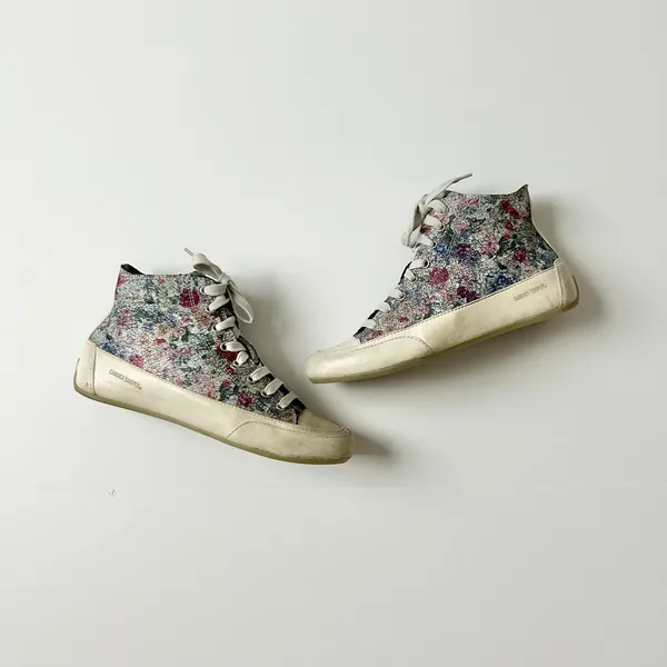 Candice Cooper High Top Leather Floral Printed Sneakers Cream Size 37 EU 6.5 US - Image 6