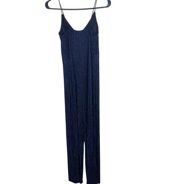Jump Apparel Womens Metallic Blue Purple Wide Leg Jumpsuit V-Neck Medium USA - Image 6