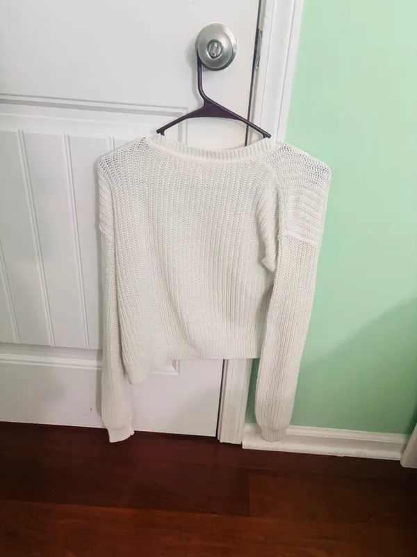 Aeropostale White Cropped Knit Cardigan - Image 2