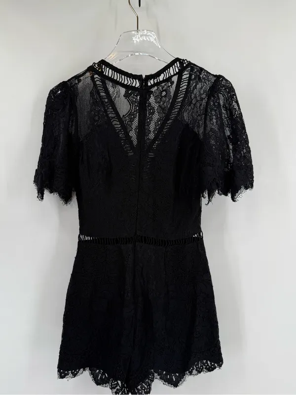 Lovers + Friends Josephine Black Lace‎ Short Sleeve Romper Size small - Image 3