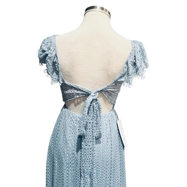 Azazie Blue Ruffle Lace Gown Tie on back Maxi Size 2 NWT - Image 11