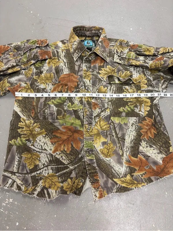 Vintage Master Sportsman Camo Button Up Shirt Womens XL Raw Hem Real Tree Leaves - Image 4